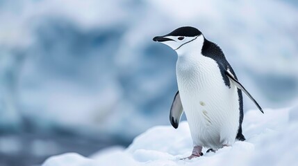 Poster - Chinstrap penguin standing on the snowy terrain of Antarctica