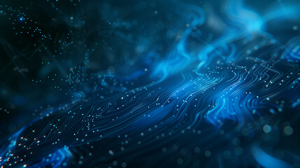 A computer chip is shown in blue with many small squares. Concept of technology and complexity