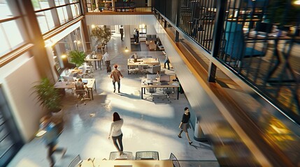 Leinwandbilder - Coworking space office and sharing desk in corporate workplace Diversity efficiency and modern working environment for inclusive company Start up and motion blur of fast and busy emplo : Generative AI