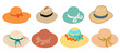 © Dino - Summer hats set isolated on white background. Hats in flat stile for male and female Vector illustration EPS 10