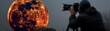 Photographer capturing the phenomenon of a red moon, camera on tripod focused on the celestial spectacle, remote dark sky location