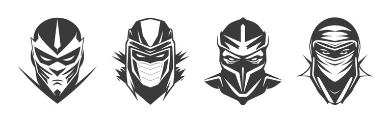 Wall Mural - ninja head black logo type design set