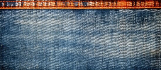 Aufkleber - Close up of a stitched denim jeans background with a double denim orange seam creating a fashionable jeans design The image features a bleached denim backdrop Copy space image