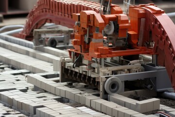 Bricks machine industry with white bricks