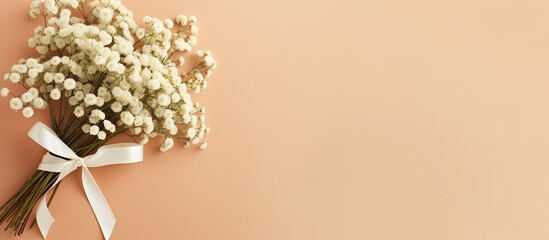 Poster - A lovely Women s Day gift with delicate gypsophila flowers against a beige background Perfect for a beautiful copy space image