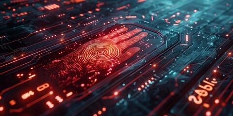 Fingerprint security scanning on digital interface. Biometric prints.