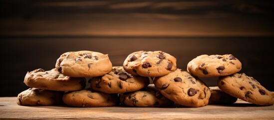 Fototapete - A copy space image of chocolate chip cookies on a wooden background