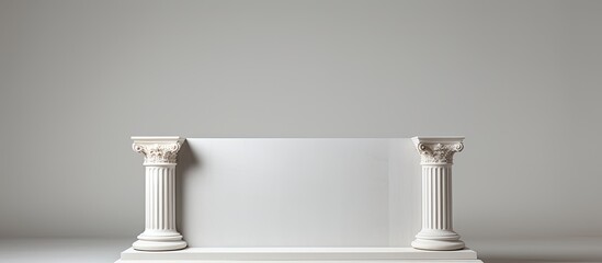 Fototapete - A decorative podium stands alone on a white background providing ample copy space for an image