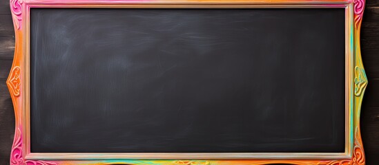 Poster - Top view of a frame composed of vibrant chalk colors on a blackboard with an empty area for an image or text copy space image