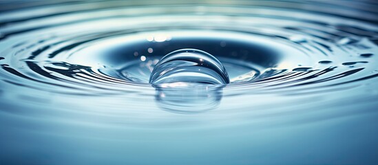 Poster - A captivating image of a water droplet falling onto the water s surface creating a mesmerizing circular ripple The photo represents the refreshing and natural essence of drinking water Copy space ima