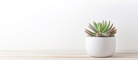 Poster - Gorgeous succulent on a white wooden table with room for text Perfect as a home plant copy space image