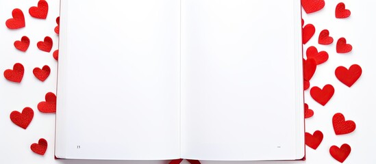 Poster - An isolated copy space image of a notebook adorned with red pen and heart designs on a white background