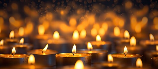 Leinwandbilder - An arrangement of macro candle lights beautifully illuminated creating a mesmerizing copy space image