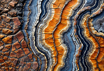 Wall Mural - Stunning stratified layers of rock in a myriad of colors, illustrating the beautiful natural patterning and geological time