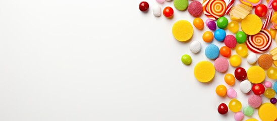 Aufkleber - Colorful candies arranged in a frame placed on a light background providing ample copy space for an image