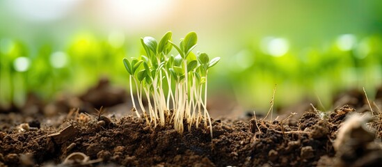 Poster - A close up of a sprouting plant with the soil Copy space image representing the concept of combining nature conservation and agriculture through planting beet seedlings in the ground