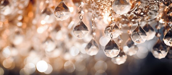 Aufkleber - Close up of a glamorous crystal chandelier creating a captivating background with ample copy space