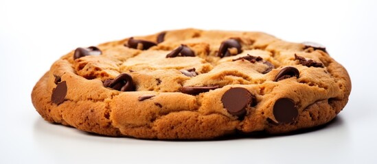 Fototapete - A close up copy space image of a delicious chocolate chip cookie isolated on a white background tempting the taste buds of breakfast lovers