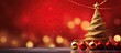© HN Works - A festive Christmas card with a red and gold color scheme featuring Christmas decorations a Christmas tree and bokeh lights on a red background It has a happy New Year theme and provides copy space f