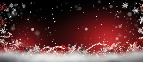 Aufkleber - A festive background with candy canes a snowflake and a red necklace It represents the Christmas and New Year holiday providing a blank space for greetings. Creative banner. Copyspace image