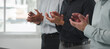 © crizzystudio - Happy team of young Asian businessmen Clap your hands together and celebrate your successful start-up. Brainstorming meeting of creative team, partners, teamwork concept in office.