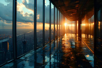 Wall Mural - Sunset view from the window of a skyscraper