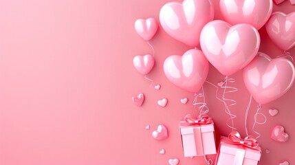 Canvas Print - A pink background with a bunch of pink balloons and two pink boxes