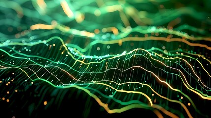 Wall Mural - abstract digital landscape with dynamic waves in shades of green. futuristic technology concept. ide