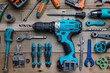 © tope007 - A collection of tools and equipment, including a blue power drill