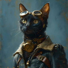 Wall Mural - Portrait of a black cat in a steampunk style. Steampunk.