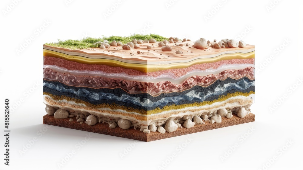 Detailed 3d cross section showing soil, rock layers, water passages on ...
