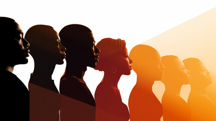 Wall Mural - Silhouette Profiles of Black Community Members: Fighting Racism and Discrimination, Juneteenth Emancipation Spirit, Equality, and Liberation Themes.