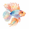 Fish isolated on a white background. Goldfish art. Watercolor sea life animal for your design. Summer colorful animal illustration.