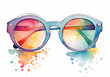 Watercolor sunglasses isolated on a white background. Colorful eyeglasses illustration. Cute summer accessory for your design. Retro eyewear element with color splashes.