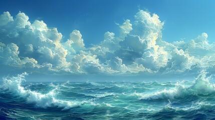 Wall Mural - A mesmerizing picture of the ocean blending seamlessly with the clouds in the sky stretched out before us