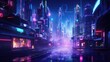 © Summit Art Creations - The picture of the neon night time futuristic cyberpunk scifi metropolis yet bright with neon light that fill everywhere of metropolis and fill with tall building and long roadway at night. AIGX01.