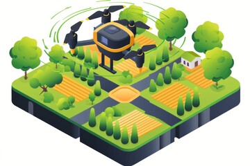Wall Mural - Advanced farm equipment and smart drones drive agricultural innovation, offering automated remote sensing for precise crop inspection and quality treatment