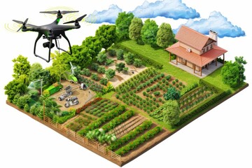 Wall Mural - Remote sensing with automated drones revolutionizes agriculture, enhancing smart farming and quality treatment of crops through advanced farm equipment