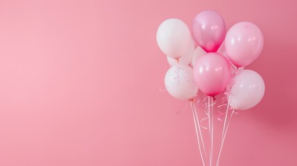 Wall Mural - pink and white balloons on pastel pink background with empty space