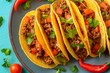 Tasty tacos filled with seasoned ground beef, fresh tomatoes, and cilantro, served on a plate