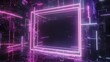 Neon square tunnel vision in digital cyber cityscape