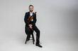 Bearded violinist with instrument classical music at concert