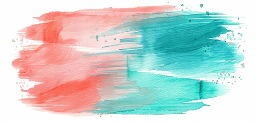 Vibrant coral, teal blend abstract watercolor strokes.