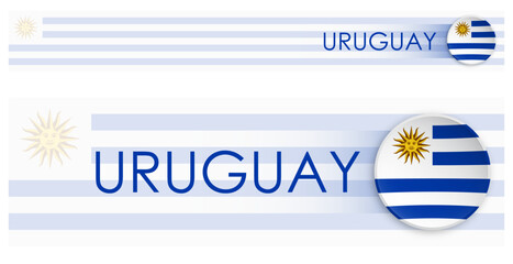 Wall Mural - Uruguay flag horizontal web banner in modern neomorphism style. Webpage Uruguay country header button for mobile application or internet site. Vector