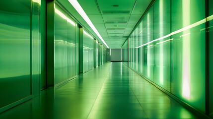 Poster - Interior of illuminated passage with green walls in modern hospital : Generative AI