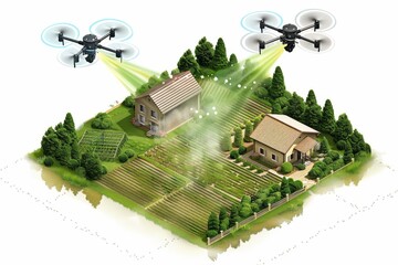 Wall Mural - Drone technology propels agricultural research by using unmanned vehicles to water and seed agriculture fields aerially, enhancing smart farming