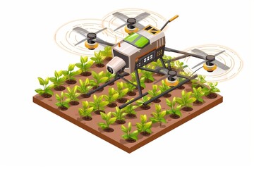 Wall Mural - Drone technology enhances unmanned agricultural research, employing aerial vehicles in smart farming to water and seed fields in agriculture