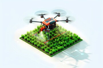 Wall Mural - Smart farming leverages unmanned drone technology in agricultural research to seed seedlings and water fields aerially with farm vehicles