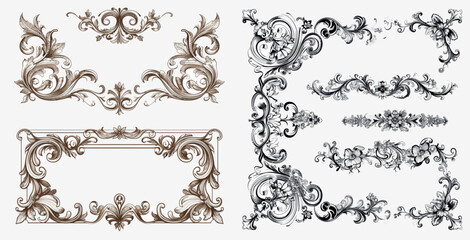 Poster - Modern recent filigree elements set with vintage ornament borders and decorative outline frames.