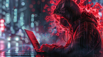 Malicious attack by a hacker deploying viruses and malware